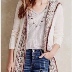 Anthropologie Angel of the North Hooded Ombre Knit Open Cardigan pockets Size S